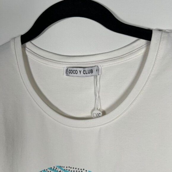 NWOT COCO Y CLUB Rhinestone Smile Crew Neck Short Sleeve T-Shirt Size M - Picture 8 of 13